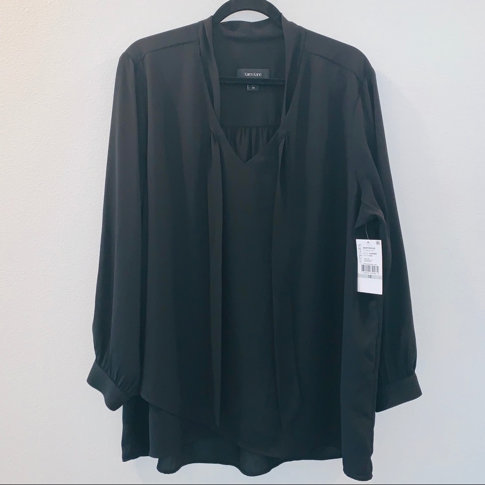 Karen Kane Plus Size Black Tie Neck Blouse